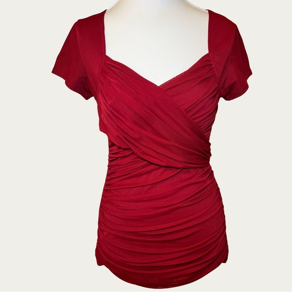 PattyBoutik Tops - PattyBoutik Bold Red Ruched Blouse Women’s Size Medium